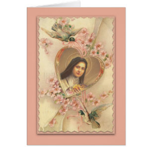 St. Therese-kaart met roze bloemen