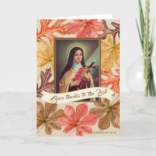 St. Therese Lisieux Thanksgiving Autumn Leaves Feestdagen Kaart