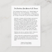 St. Therese Little Flower kerstRoos Novena Visitekaartje (Achterkant)