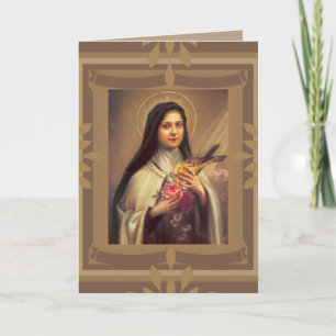 St. Therese Little Flower w / roze rozen Verjaarda Kaart