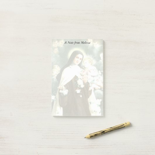 St. Therese met Rozen, Crucifix & Angels Post-it® Notes (Op bureau)