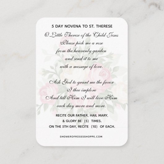 St. Therese of Child Jesus Prayer Novena katholiek Plaatskaartje (Achterkant)