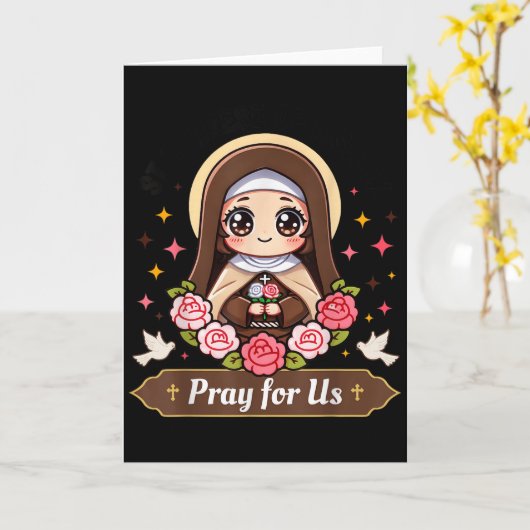 St Therese Of Lisieux Pray For Us Catholic Roses F Kaart (Gele Bloem)