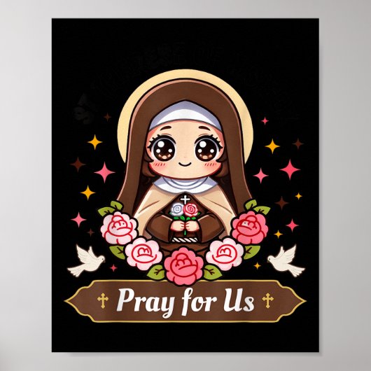 St Therese Of Lisieux Pray For Us Catholic Roses F Poster (Voorkant)