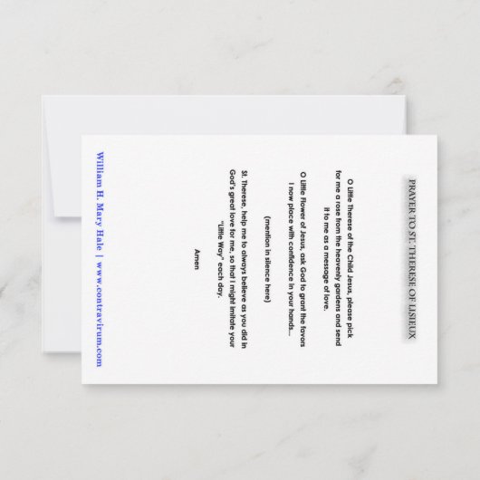 St. Therese of Lisieux Prayer Kaart (Achterkant)