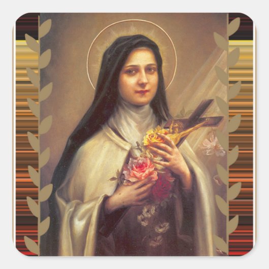 St. Therese Pink Roses Vierkante Sticker (Voorkant)