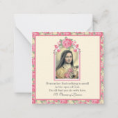 St. Therese Religieuze Carmelite Nun Pink Roses Notitiekaartje (Achterkant)