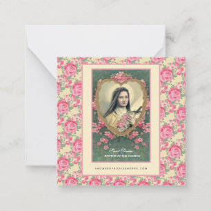 St. Therese Religieuze Carmelite Nun Pink Roses Notitiekaartje
