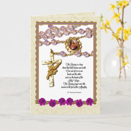 St. Therese Rosary Bouquet Catholic Kaart (Gele Bloem)