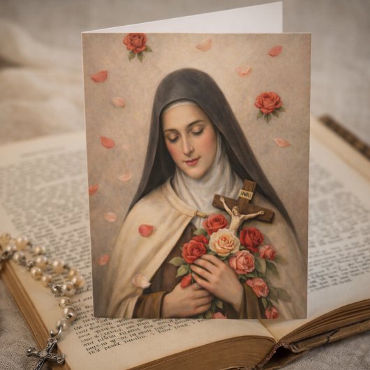St Thérèse Roses and Crucifix Devotional Kaart