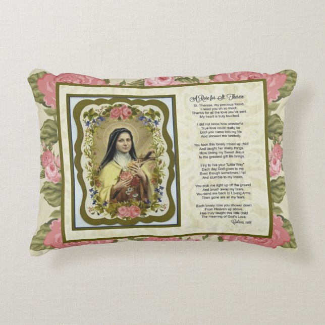 St. Therese Rozen Prayer Crucifix Cross Nun Accent Kussen (Voorkant)