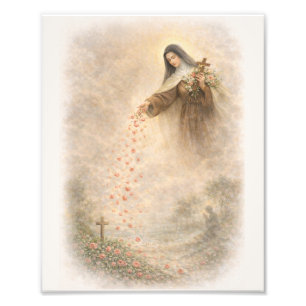 St. Thérèse strooiende rozen devotie kunstprint Foto Afdruk
