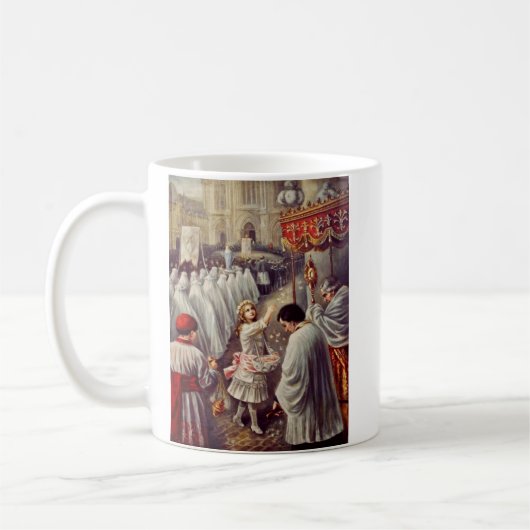 St. Therese strooit rozen Corpus Domini Fine Art Koffiemok (Links)