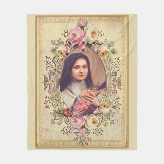 St. Therese the Little Flower Roses Crucifix Fleece Deken (Voorkant)
