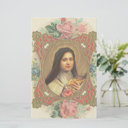 St. Therese the Little Flower Rozen Crucifix Briefpapier (Staand voorkant)
