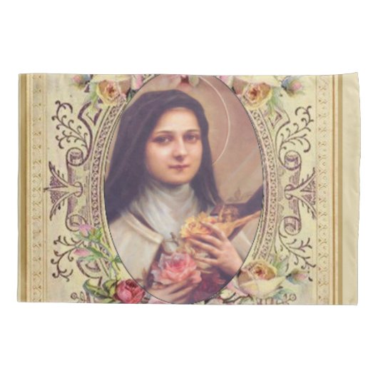 St. Therese the Little Flower Rozen Crucifix Kussensloop (Achterkant)