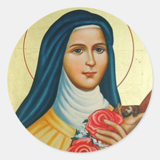 St. Therese the Little Flower Rozen Crucifix Ronde Sticker (Voorkant)