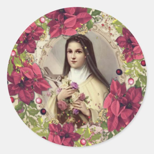 St. Therese van Jezus Kerstmis Bloemen Religieus Ronde Sticker (Voorkant)