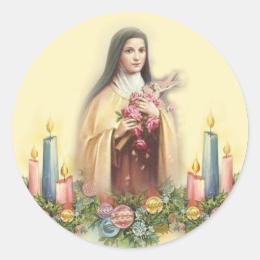 St. Therese van Lisieux met kerstkaarsen Ronde Sticker (Voorkant)