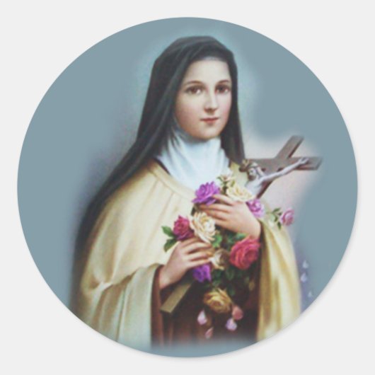 St. Therese van Lisieux met kruisbeeld/roos sticke Ronde Sticker (Voorkant)