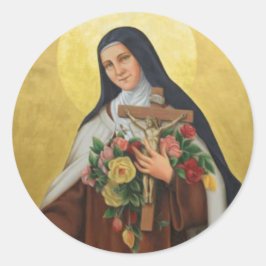 St. Therese van Lisieux met kruisbeeld/roos sticke Ronde Sticker