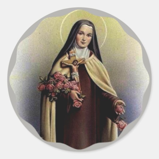 St. Therese van Lisieux met kruisbeelden/rozen Ronde Sticker (Voorkant)
