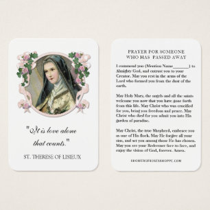 St. Therese van Lisieux Prayer Sympathie Funeral Visitekaartje
