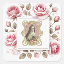 St. Therese van Lisieux Waterverf Roze Rozen Vierkante Sticker