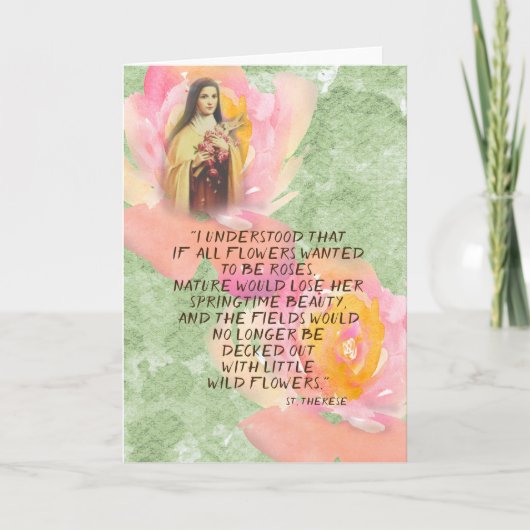 St. Therese Waterverf Roze Rozen Quote Kaart (Voorkant)
