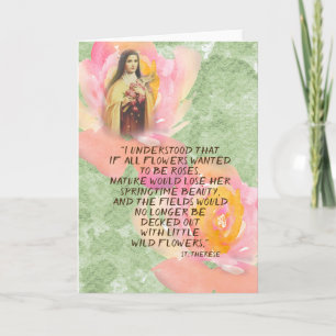 St. Therese Waterverf Roze Rozen Quote Kaart