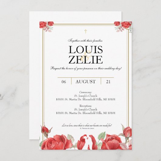 St. Therese Wedding Invite Kaart (Voorkant / Achterkant)