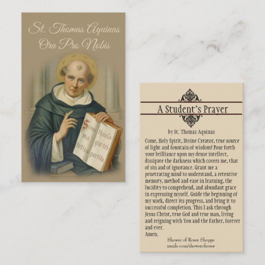 ST. THOMAS AQUINAS PRAYER HOLY CARD VISITEKAARTJE (Voorkant / Achterkant)