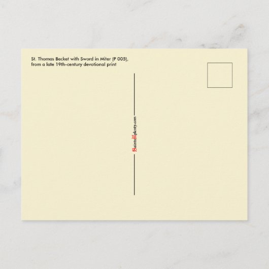 St. Thomas Becket met zwaard in Miter (P 005) Briefkaart (Achterkant)
