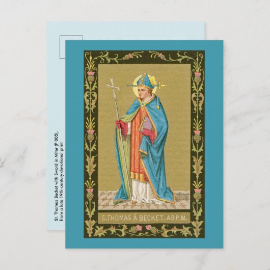 St. Thomas Becket met zwaard in Miter (P 005) Briefkaart (Voorkant / Achterkant)