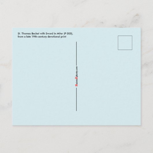 St. Thomas Becket met zwaard in Miter (P 005) Briefkaart (Achterkant)