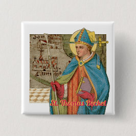 St. Thomas Becket met zwaard in Miter (P 005) Vierkante Button 5,1 Cm