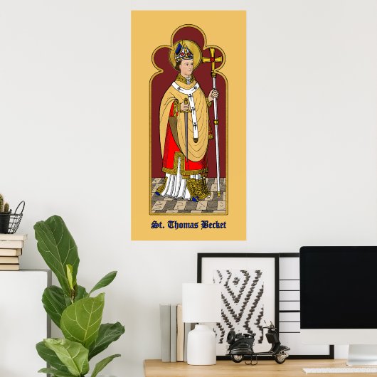 St. Thomas Becket met zwaard (M 033; gekleurd) Poster (Thuiskantoor)