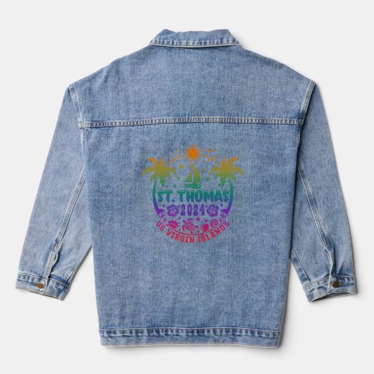 St. Thomas Bliss: Tropische Amerikaanse Maagdeneil Denim Jacket (Achterkant)
