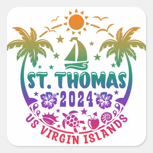 St. Thomas Bliss: Tropische Amerikaanse Maagdeneil Vierkante Sticker (Voorkant)