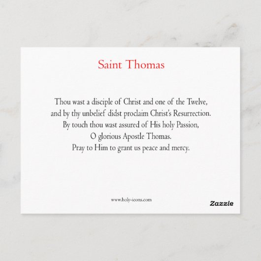 St. Thomas de Apostle Prayer Card Briefkaart (Achterkant)