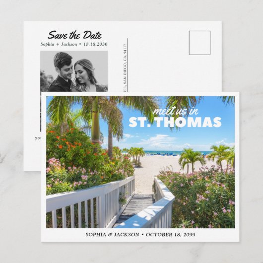 St. Thomas Huwelijk Save the Date Reis Retro Briefkaart (Voorkant / Achterkant)