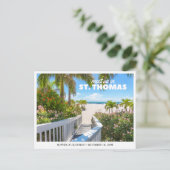 St. Thomas Huwelijk Save the Date Reis Retro Briefkaart (Staand voorkant)