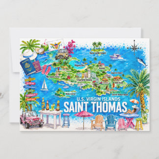 St Thomas Maagdeneilanden Aquarel Kaart Ansichtkaa