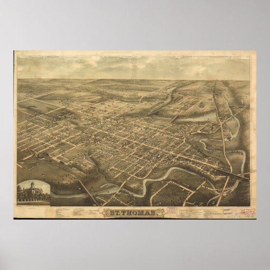 St Thomas Ontario 1896 Antiek Panoramische Kaart Poster (Voorkant)