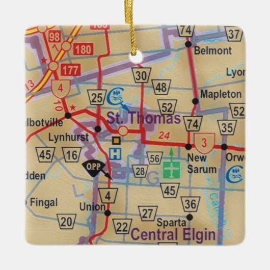 St. Thomas Ontario Map Keramisch Ornament (Voorkant)