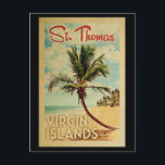 St Thomas Palm Tree Vintage Revel Briefkaart<br><div class="desc">Een unieke retro middeleeuwse moderne Sint Thomas Virgin Islands-kunstdrukkunst in de klassieke stijl van het poster van het reizen. Het bevat een gebogen palmboom op zandige stranden met oceaan onder een blauwe troebele hemel.</div>