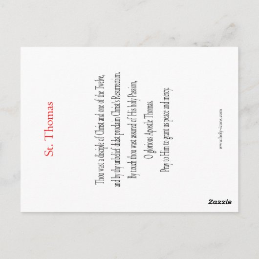 St. Thomas Prayer Card Briefkaart (Achterkant)