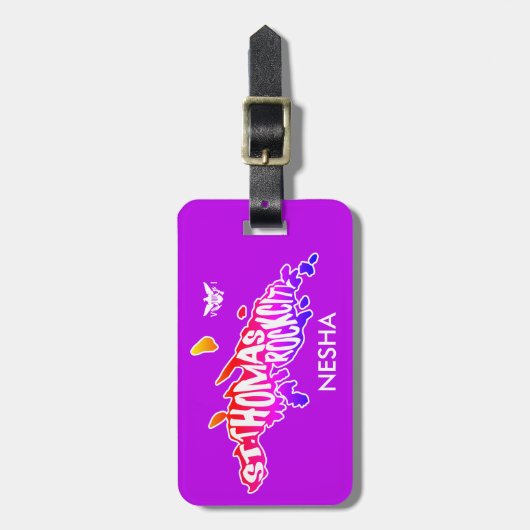 St. Thomas "Rock City" VS Maagdeneilanden Paars Bagagelabel (Voorkant verticaal)