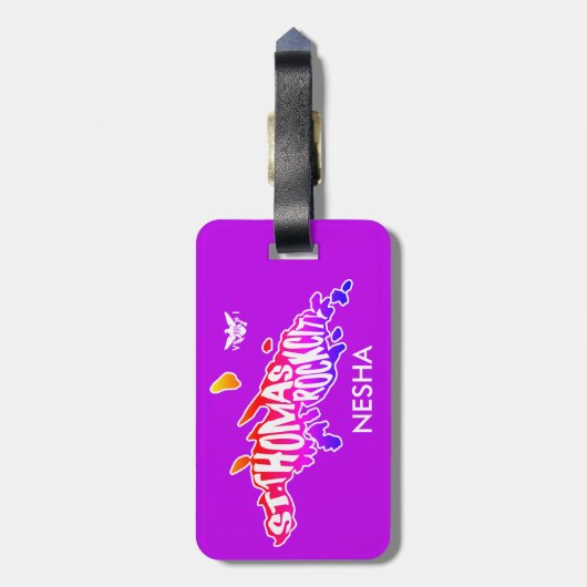 St. Thomas "Rock City" VS Maagdeneilanden Paars Bagagelabel (Achterkant verticaal)