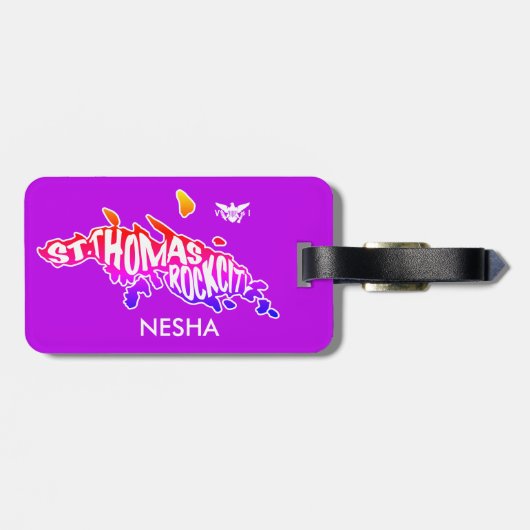 St. Thomas "Rock City" VS Maagdeneilanden Paars Bagagelabel (Achterkant horizontaal)